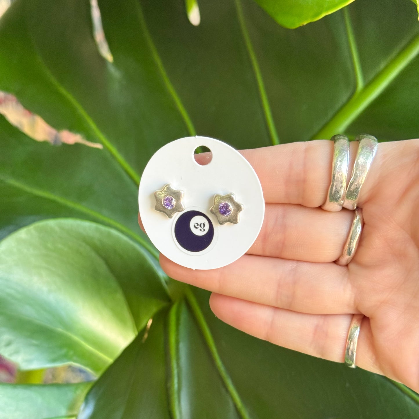 amethyst flower studs
