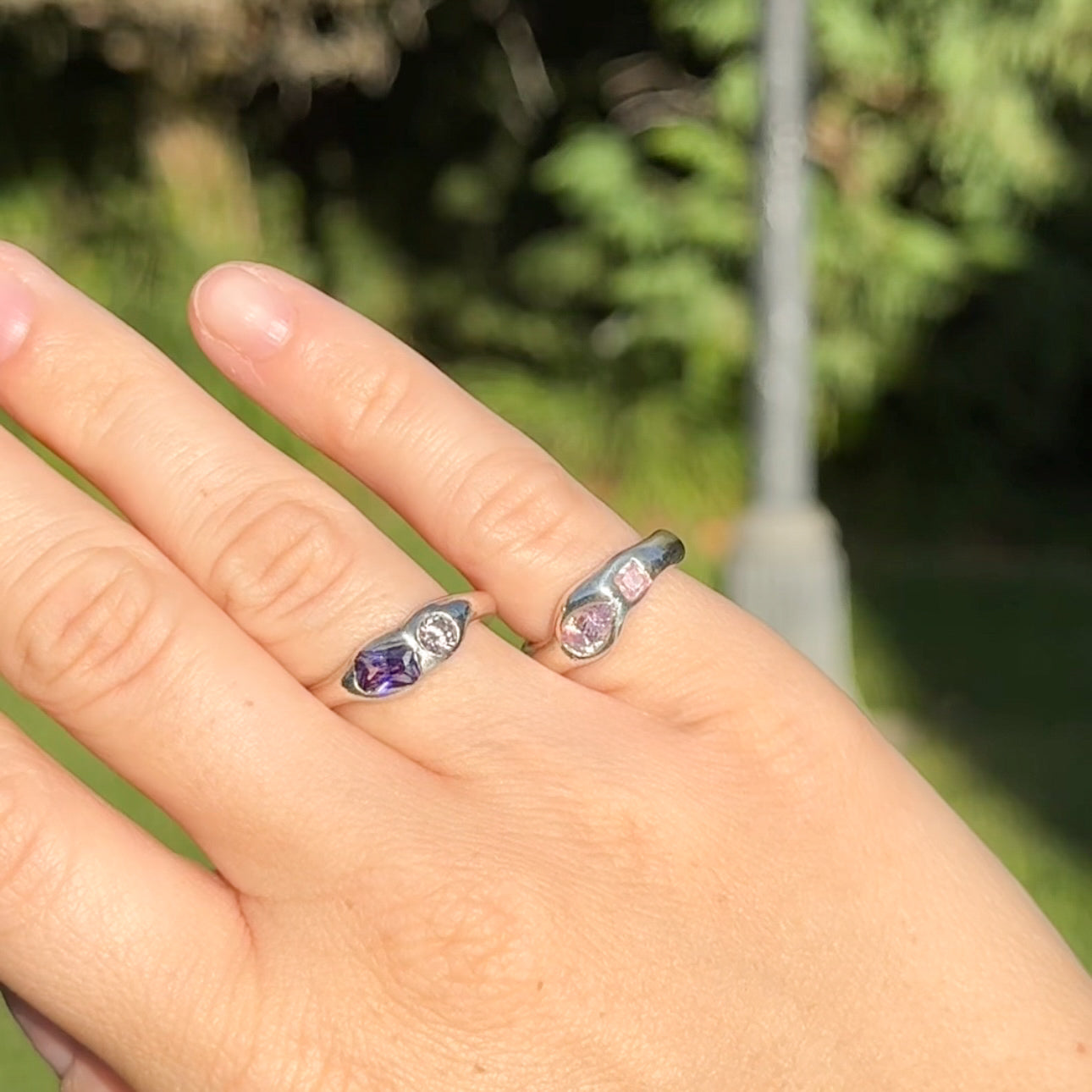 bespoke silver ring - double gem
