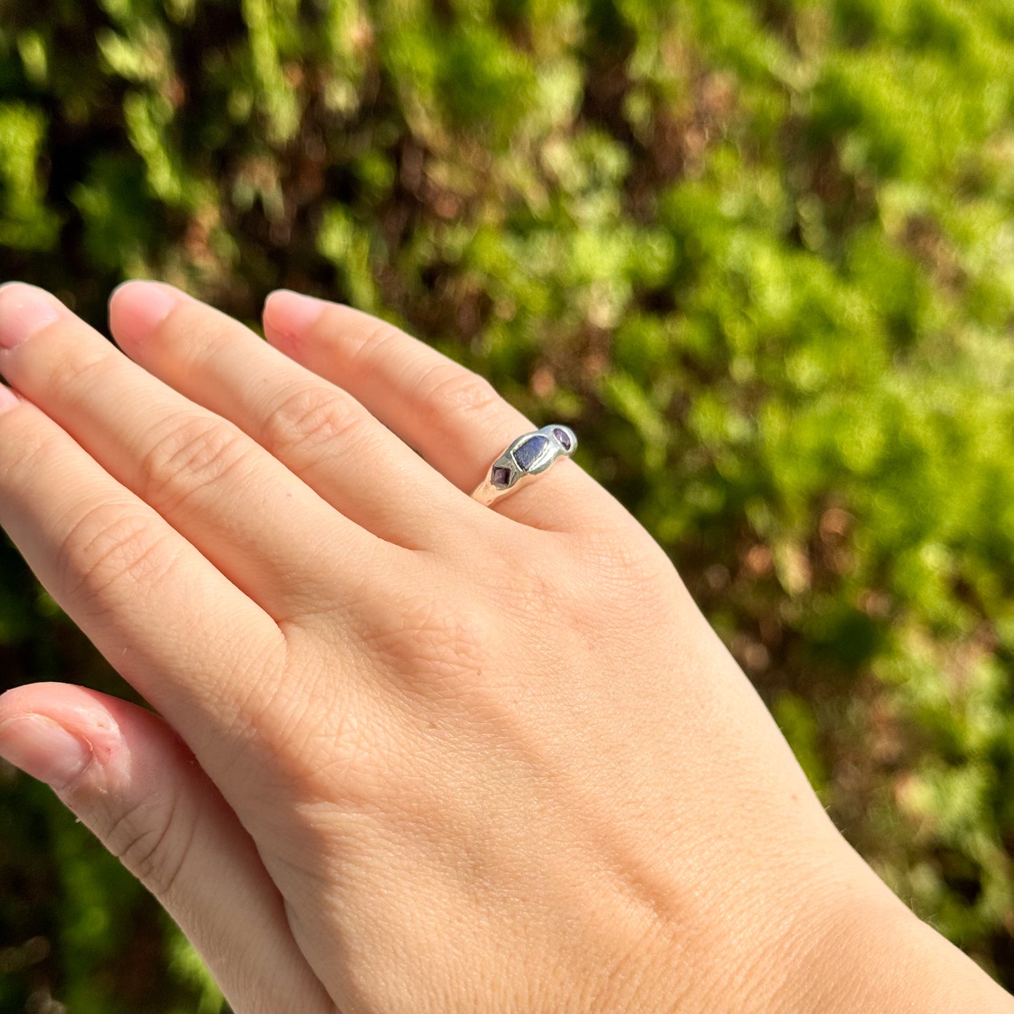 amethyst and lapis lazuli gemstone ring