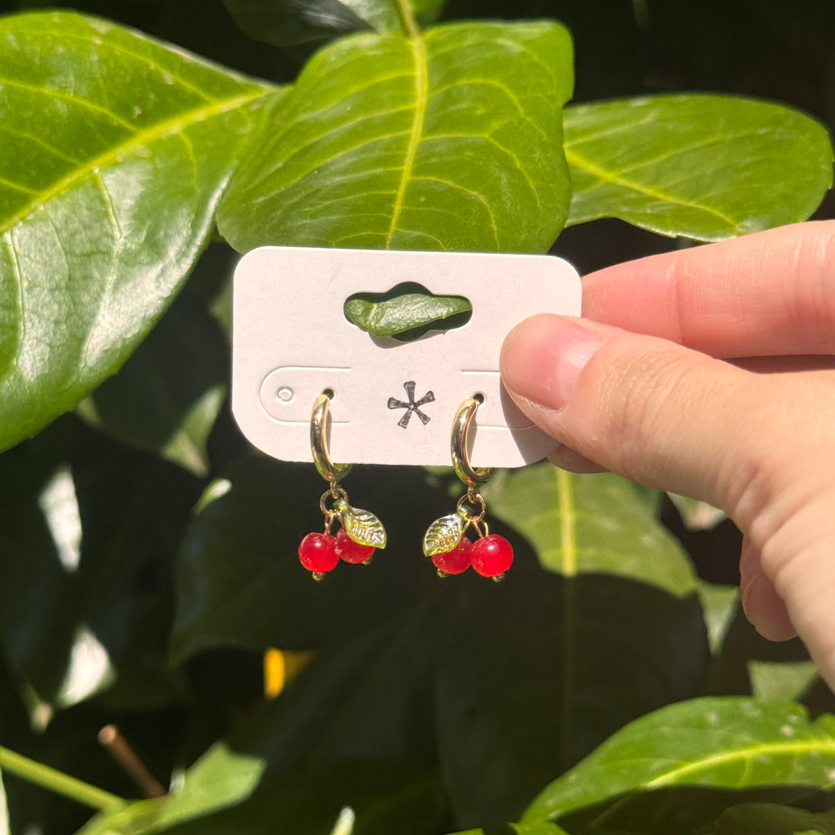 golden cherry drop hoops
