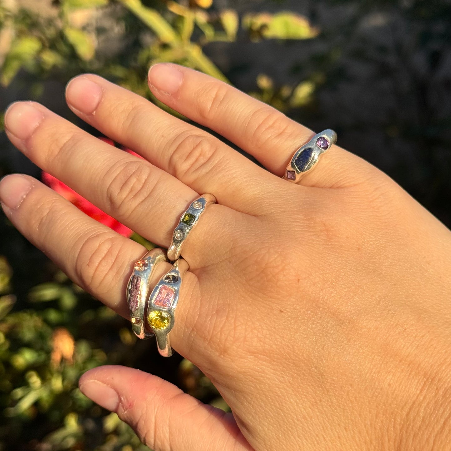 bespoke silver ring - triple gem