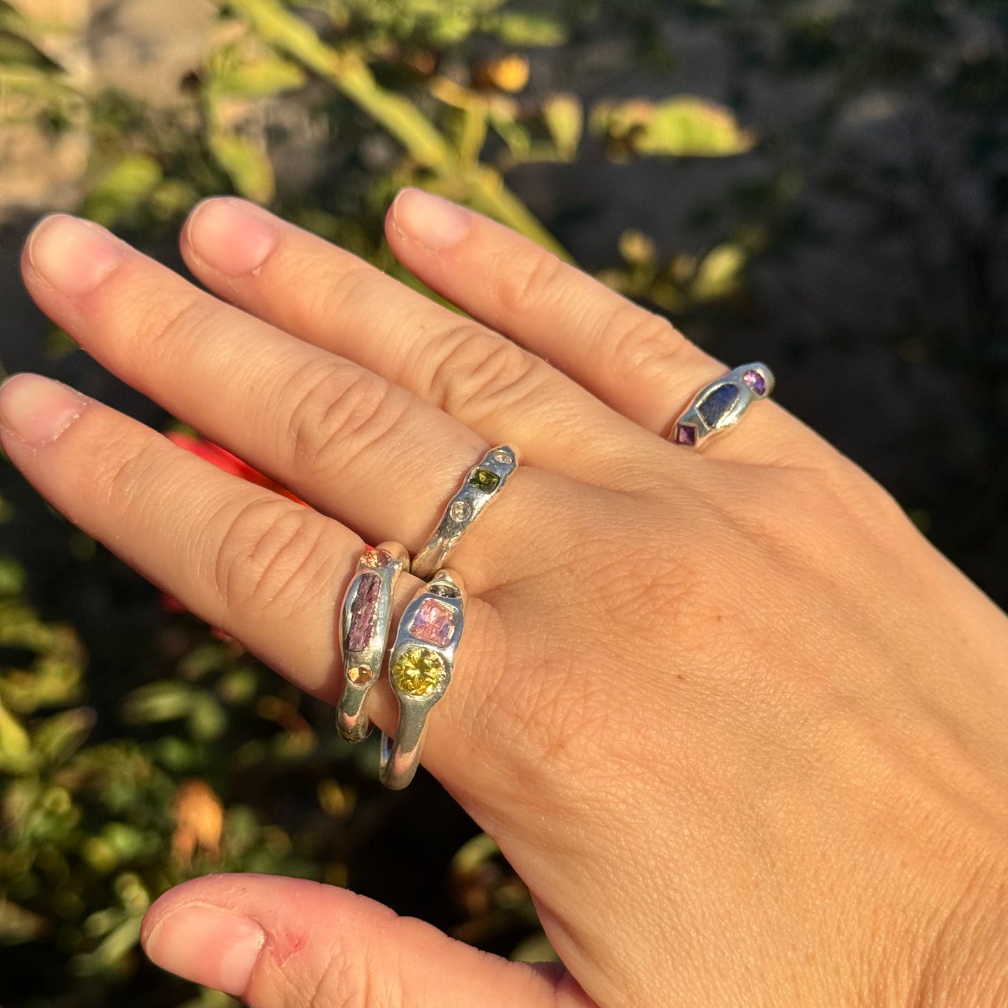 bespoke silver ring - triple gem
