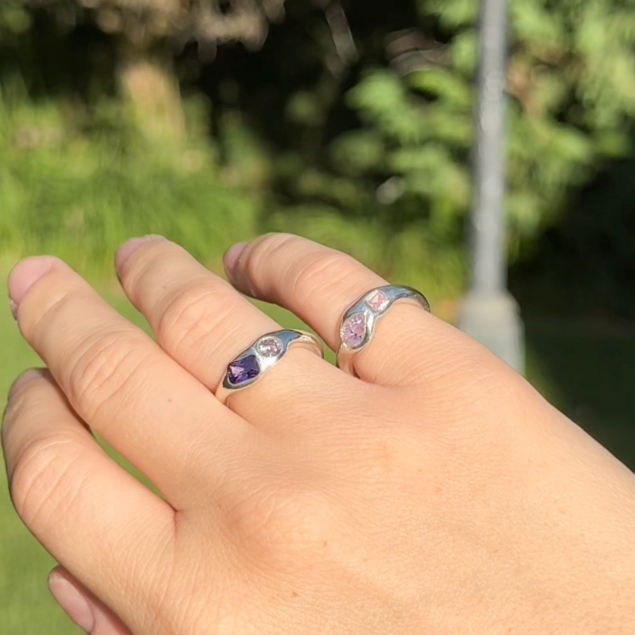 bespoke silver ring - double gem