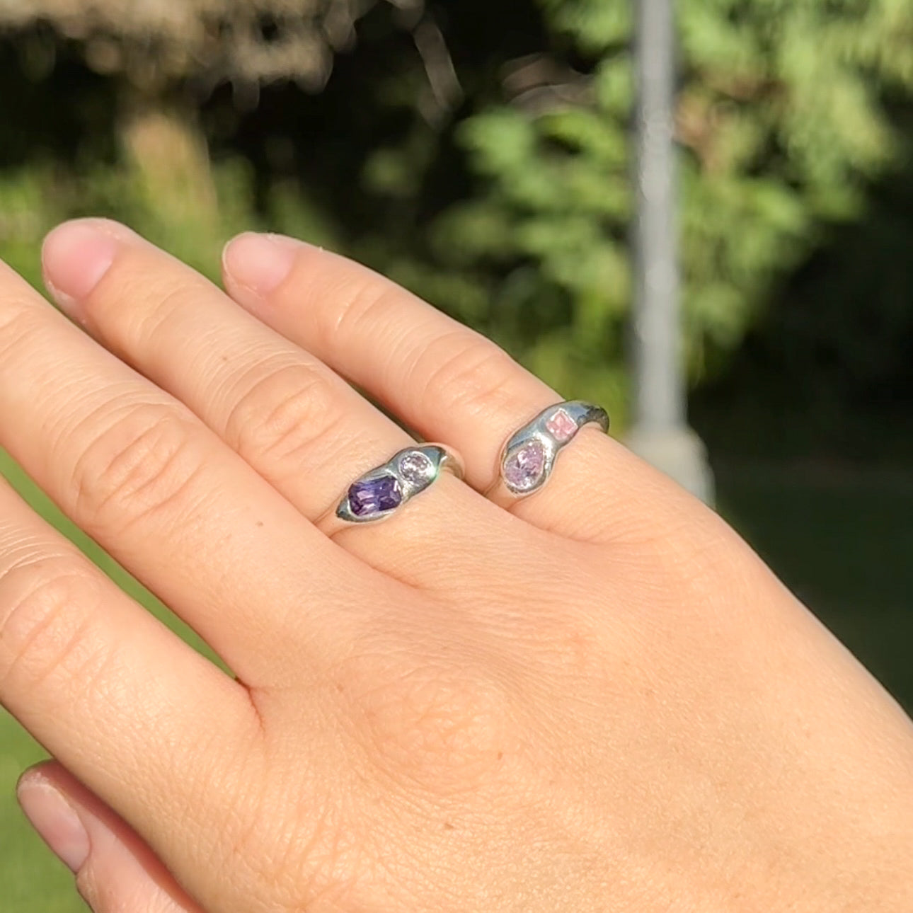bespoke silver ring - double gem