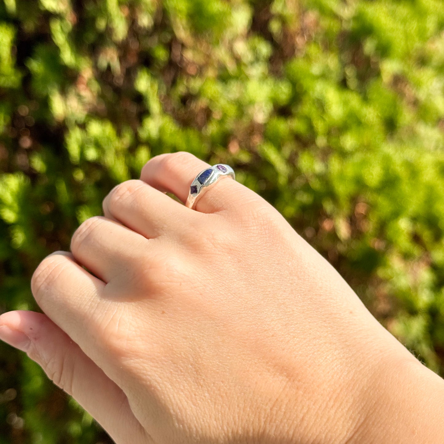 amethyst and lapis lazuli gemstone ring