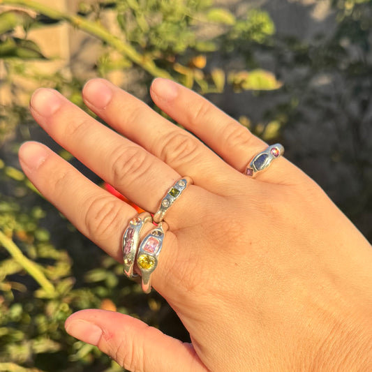 bespoke silver ring - triple gem