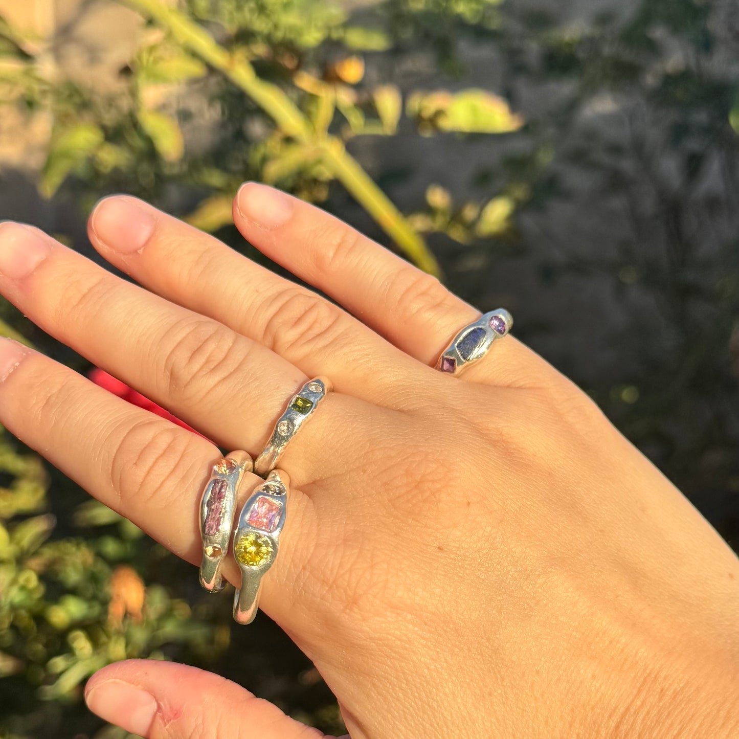 bespoke silver ring - triple gem