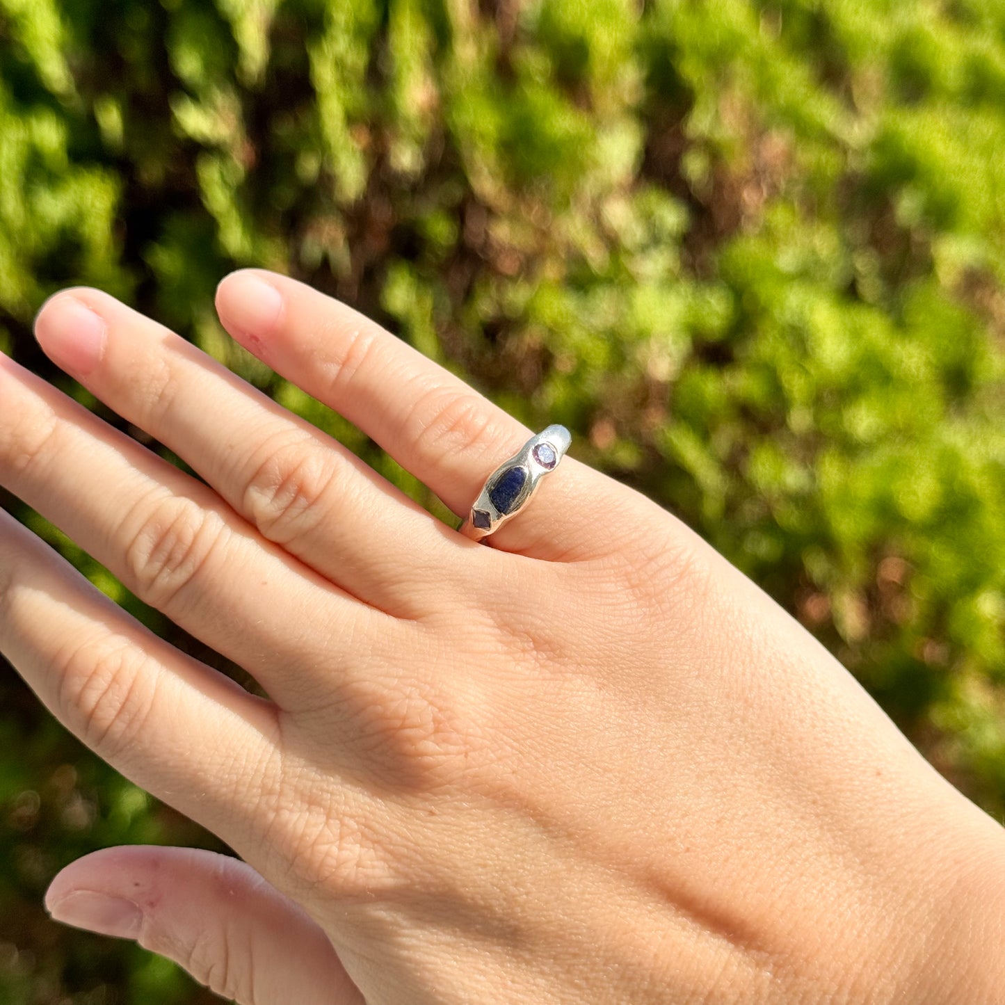 amethyst and lapis lazuli gemstone ring