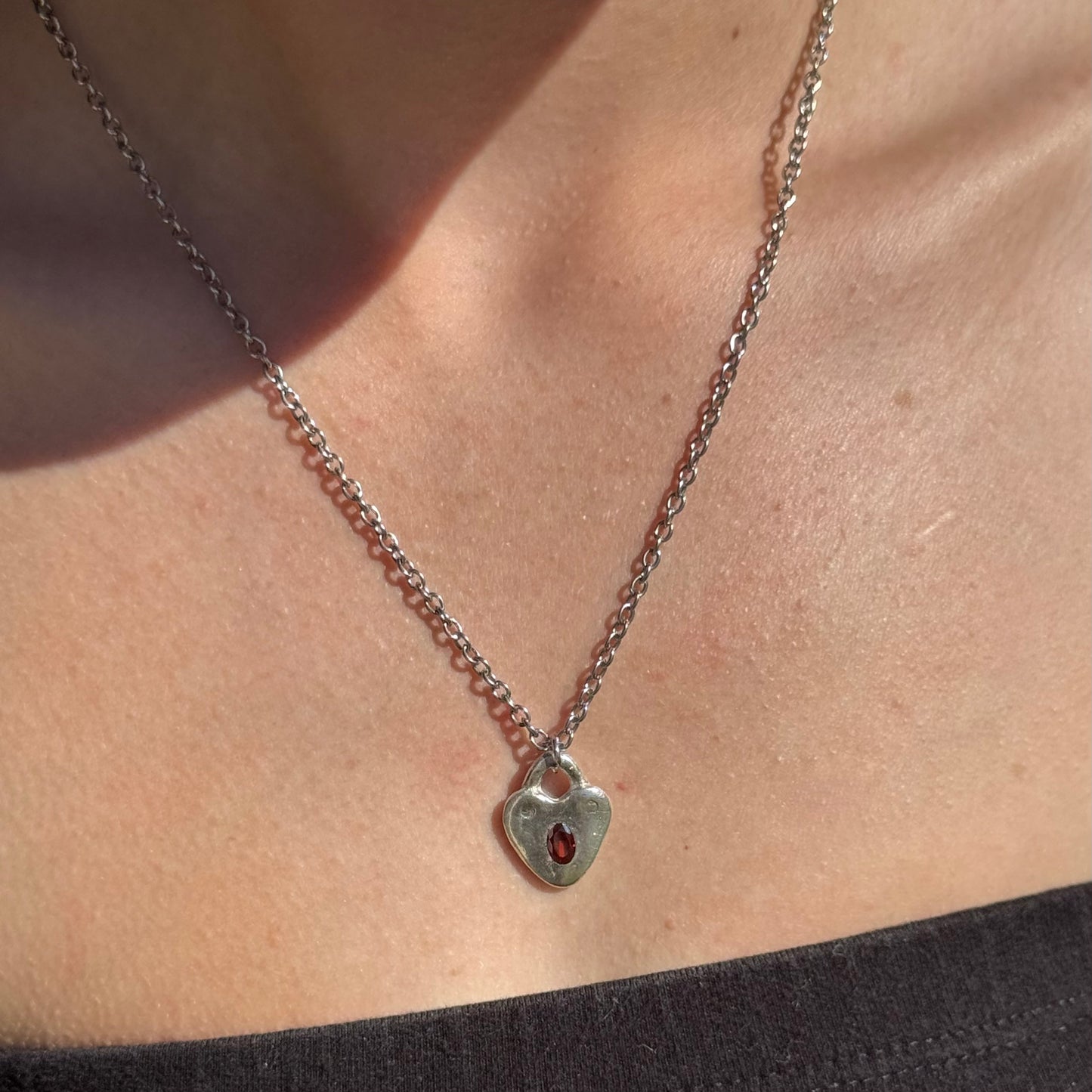 garnet heart lock pendant