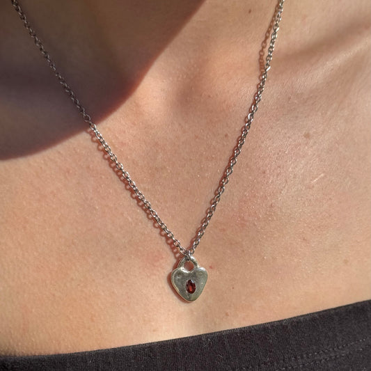 garnet heart lock pendant